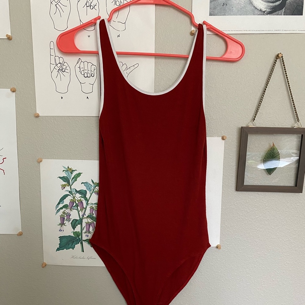 Red & White Ribbed Jersey knit Body Suit